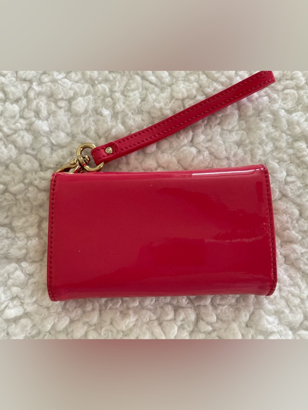 kate spade small hot pink wristlet wallet with gold plaque, shiny patent fabric - Picture 4 of 7